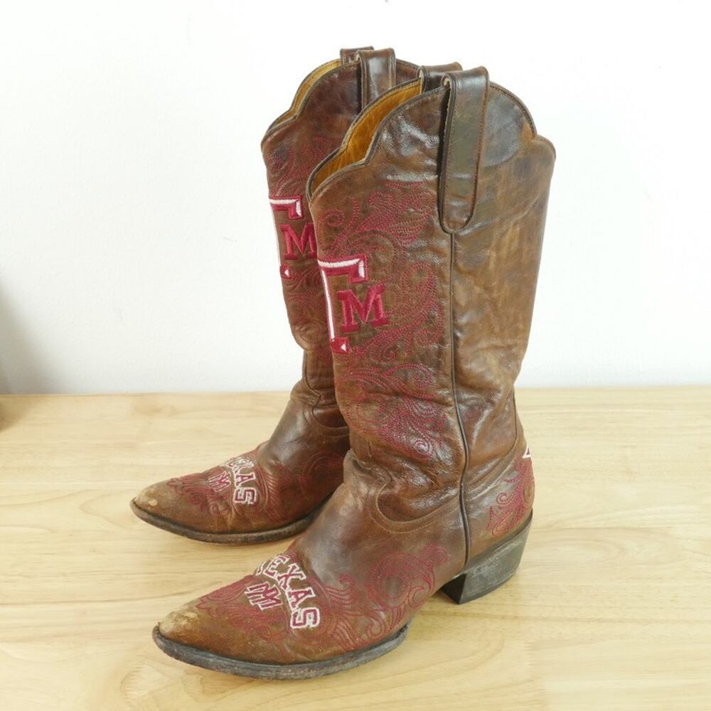 Gameday Boots Texas A & M Aggies Cowboy Boots Leather Women's 8 1/2 Embroidered - Picture 5 of 12